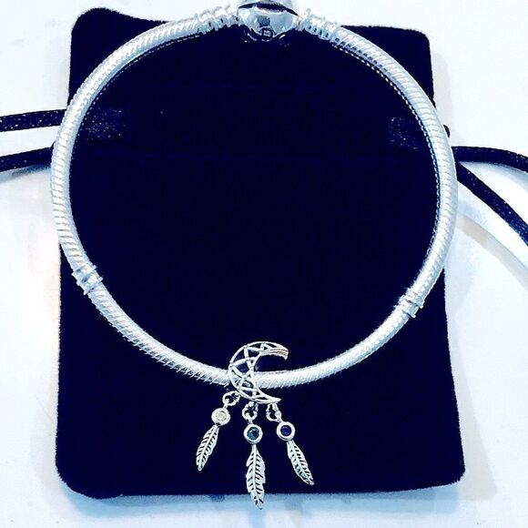 SILVER 925 MOON CATCH-DREAMERS WITH SEMIPRECIOUS STONES CHARM - Picture 4 of 7